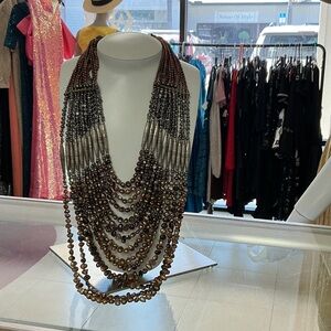 Chic Layered Brown and Silver Necklace